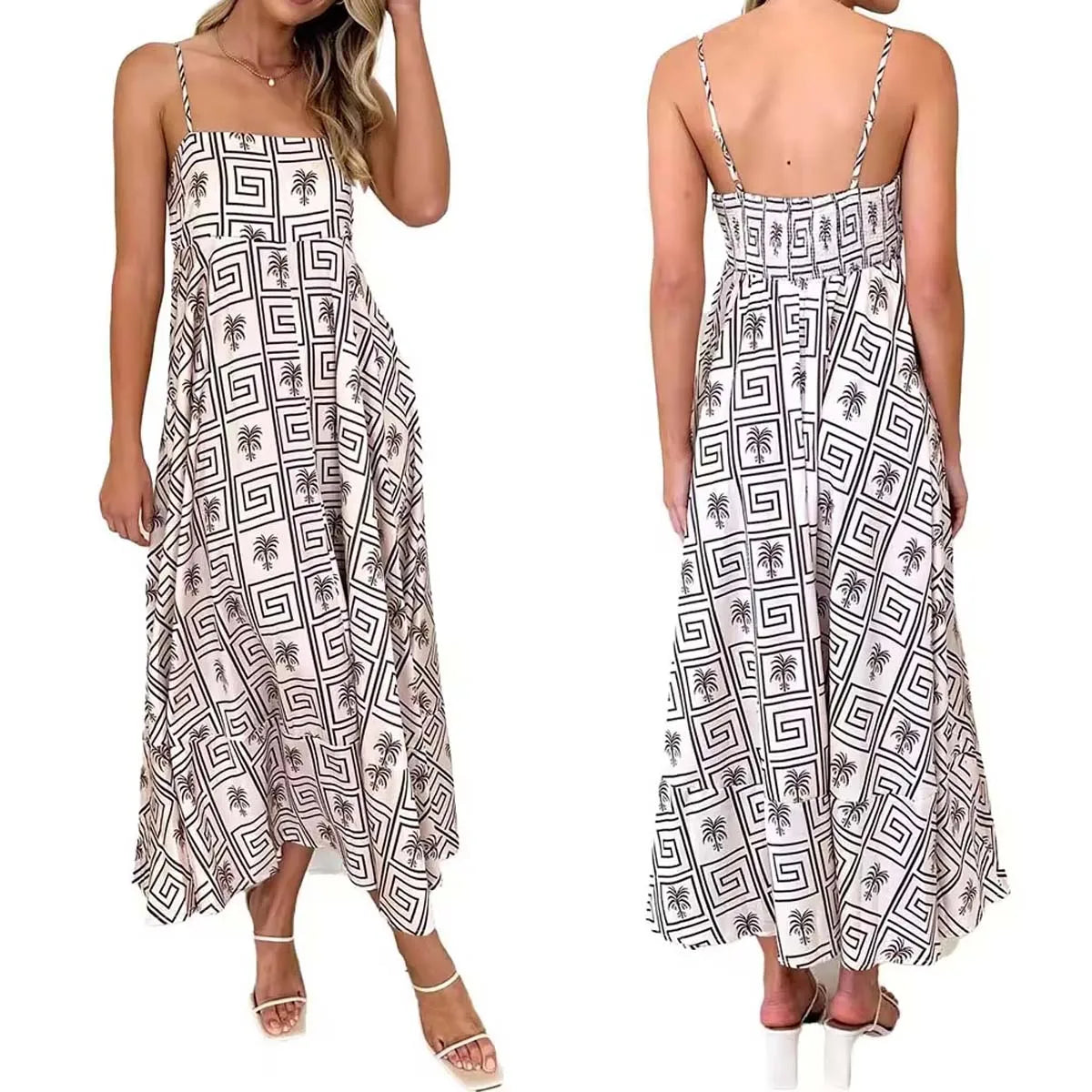 2025 Backless Print Sundress Strapless Boho Maxi Dress