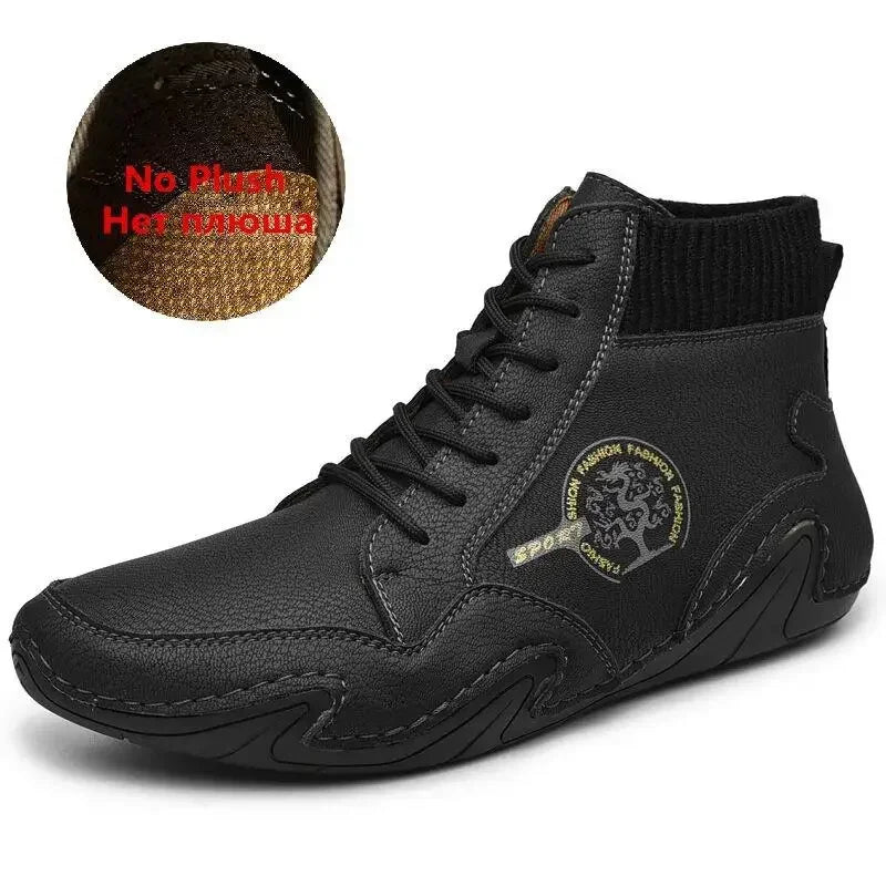 Winter Leather Men Boots Super Warm Man Snow Boots Handmade Mens Casual Shoes Walking Sneakers High Top Western Ankle Boots