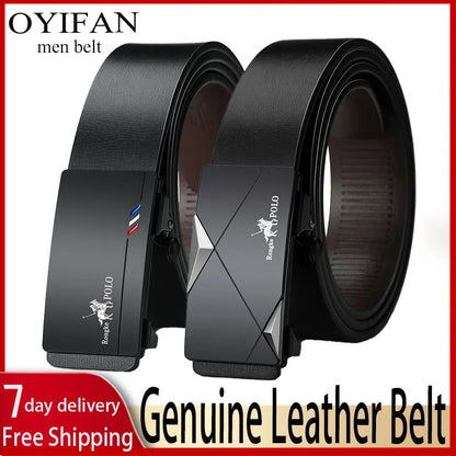 Oyifan Black Belt Men, Genuine Leather Dress Designer Belts for men, Fashion Slide Ratchet Click Casual Mens Belt for Jeans