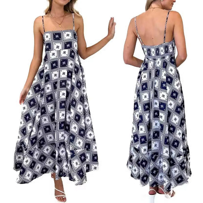 2025 Backless Print Sundress Strapless Boho Maxi Dress