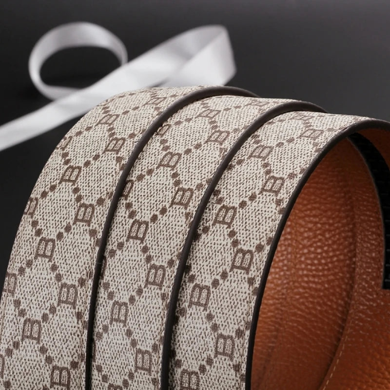 New Big "V" Automatic Buckle Men Belt, Fashionable Letter Buckle Waist Belt, Business Casual Leather Belt,Genuine Suit Belt