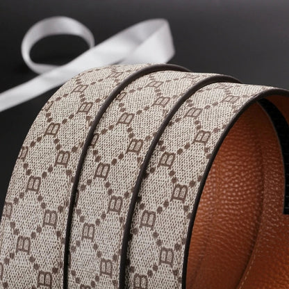 New Big "V" Automatic Buckle Men Belt, Fashionable Letter Buckle Waist Belt, Business Casual Leather Belt,Genuine Suit Belt