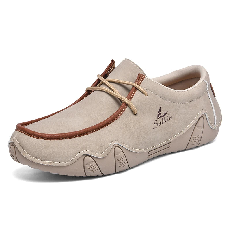 New 2024 Fashion Handmade Leather Casual Men Shoes Design Sneakers Man Loafers Breathable Low Top Flat Shoes Driving Plus Size