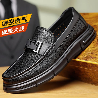 2025 Summer Hallow Casual Leather Shoes for Men Fashion New Designer Solid Color Luxury Shoes Male British Business Shoe Man