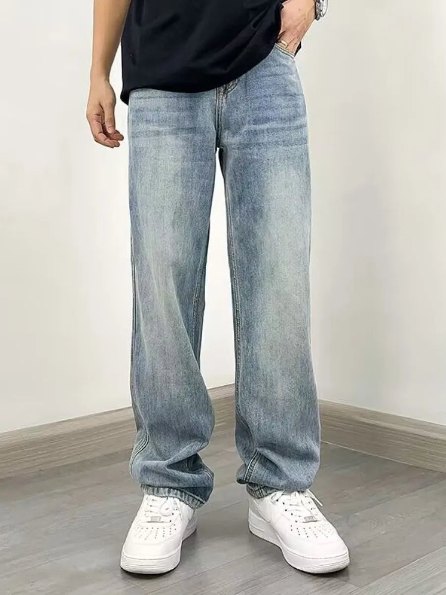American Sle Loose Straight Leg Blue Jeans Men's Casual Faionable Winter Wear Comfortable Casual New Sle Long Trousers