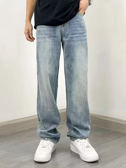 American Sle Loose Straight Leg Blue Jeans Men's Casual Faionable Winter Wear Comfortable Casual New Sle Long Trousers