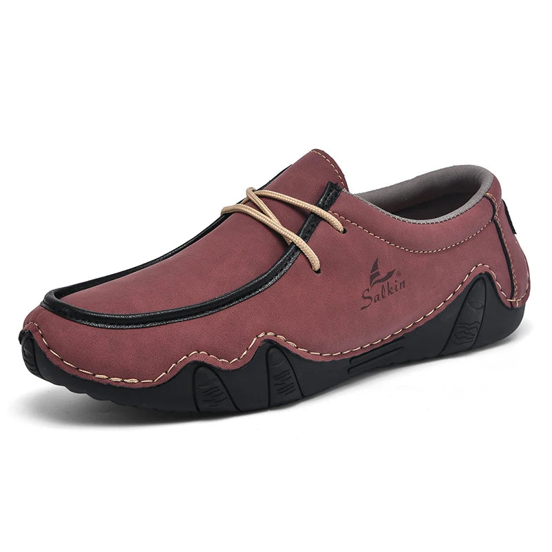 New 2024 Fashion Handmade Leather Casual Men Shoes Design Sneakers Man Loafers Breathable Low Top Flat Shoes Driving Plus Size