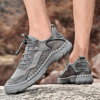 New Summer Genuine Leather Breathable Leather Sandals for Men, Mesh Sports Shoes, Non-Slip Mesh Shoes, Hiking Men's Casual Shoes