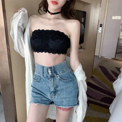 Tube Top Bra Fashion Tube Tops Woman Invisible Bra Push Up Women's Bandeau Top With Cups Lingeries Sexy Hot Tops for Summer Lace