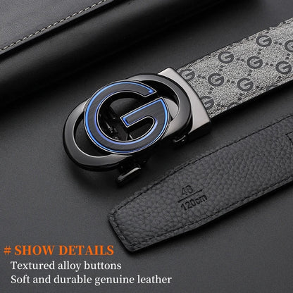 New Big "G" Automatic Buckle Men Belt, Fashionable Letter Buckle Waist Belt, Business Casual Leather Belt,Genuine Suit Belt