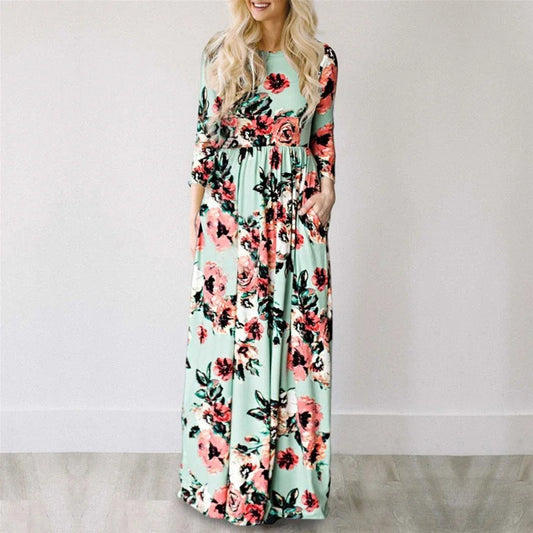 Women Summer Floral Print Maxi  2025 Loose White Boho Beach Dress Women Vintage Evening Party Long Dress Vestidos Female Robe