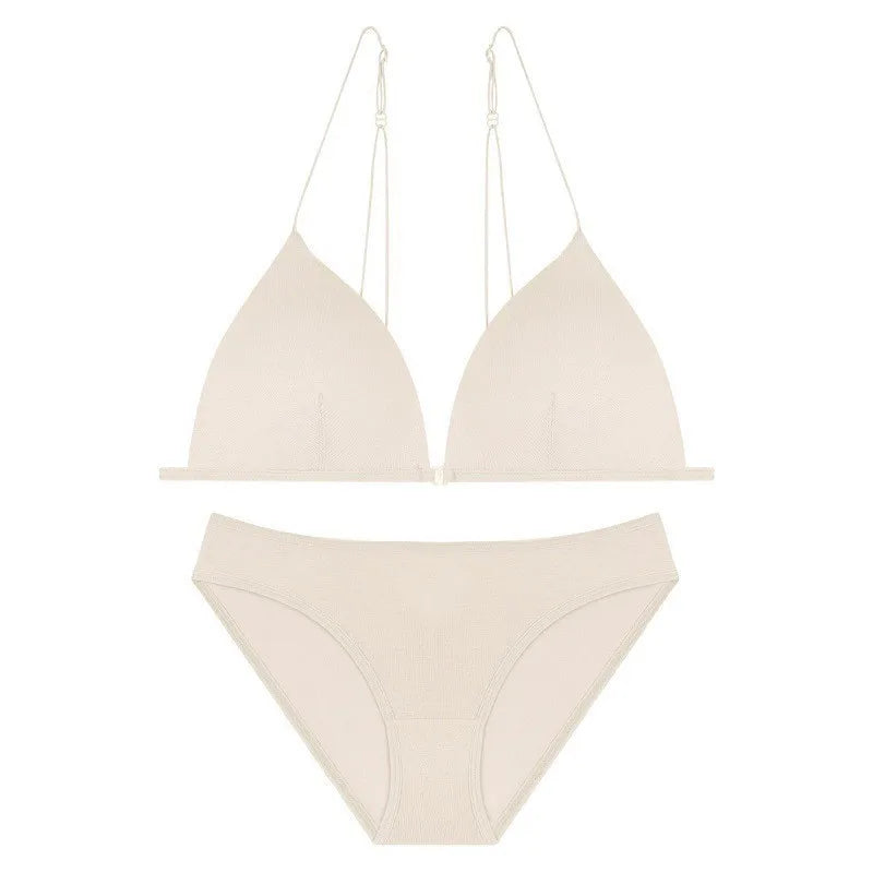 Sexy Front Closure Bralette & Panties Set Women's Underwear Padded Wire-free Strappy Push Up Bra