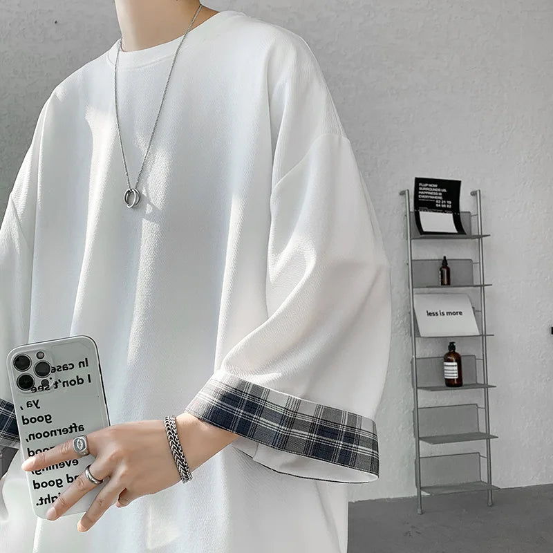 plus Size Ice Silk ort Sve T-irt Men's Summer Casual Brand Haome Loose Seven Sve Body irt Comfortable Loose Fit