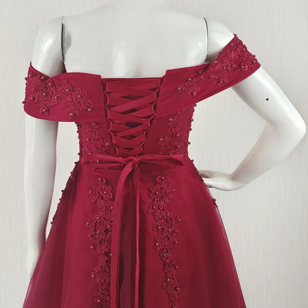 It's Yiiya Customization Real Photo Prom Dress Wine Red Beads Off the Shoulder A-line Knee-length Lace up Plus size Formal Gown