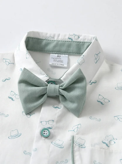1-6Y Summer  Baby Boys Formal Costume Short Sleeve Bow Tie T-Shirt+Suspender Shorts Wedding Parties Festivals Gentleman Clothing