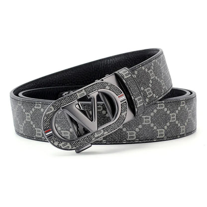 New Big "V" Automatic Buckle Men Belt, Fashionable Letter Buckle Waist Belt, Business Casual Leather Belt,Genuine Suit Belt