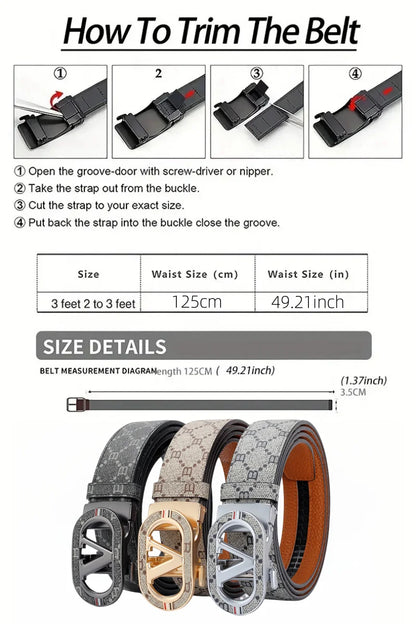 New Big "V" Automatic Buckle Men Belt, Fashionable Letter Buckle Waist Belt, Business Casual Leather Belt,Genuine Suit Belt