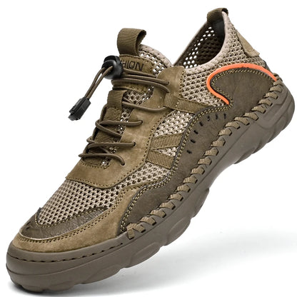 New Summer Genuine Leather Breathable Leather Sandals for Men, Mesh Sports Shoes, Non-Slip Mesh Shoes, Hiking Men's Casual Shoes