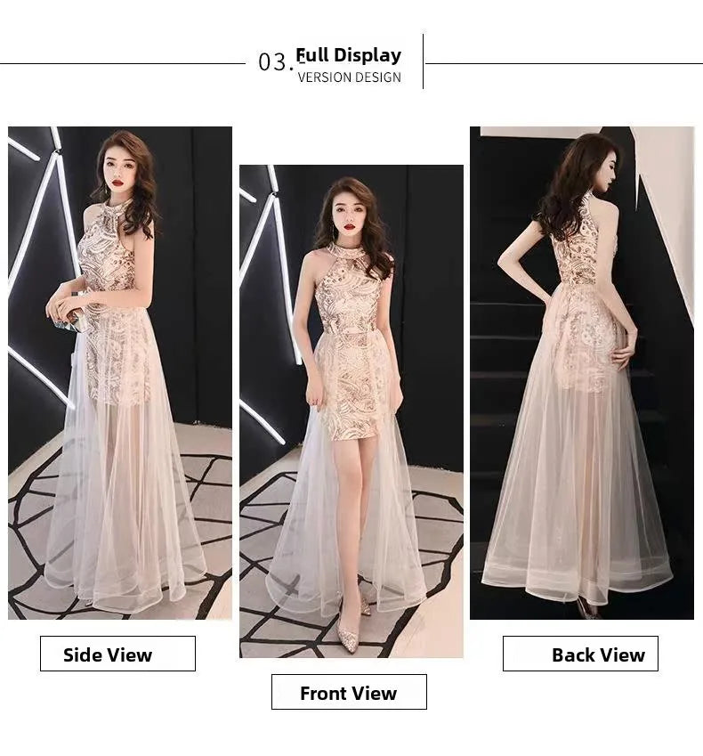 Gold ort Evening Dr Women's 2024 New Queen Aosphere Sexy Birthday Par Banquet High Waist Princ Sle Polyester Fiber
