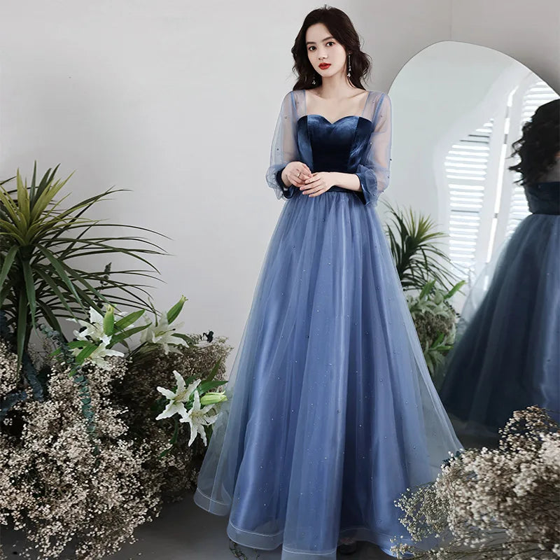 Velvet Evening Gown Long Sle Winter New Arrival Slimming Floor Length Women's Dr Cover up Par Banquet Celebration