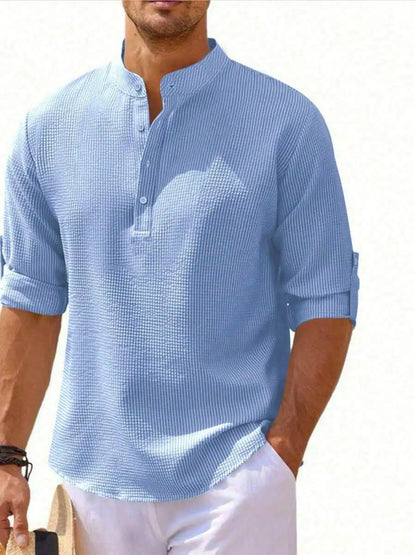 Men's Short Sleeve Henley Shirt, Striped Waffle Knit, Lightweight & Breathable for Summer Casual Wear