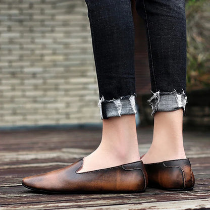 Men Leather Flats Shoes Comfortable Fashion Man Casual Shoes Slip on Male Outdoor Walking Shoes Split Leather Driving Shoes