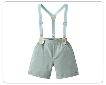 1-6Y Summer  Baby Boys Formal Costume Short Sleeve Bow Tie T-Shirt+Suspender Shorts Wedding Parties Festivals Gentleman Clothing