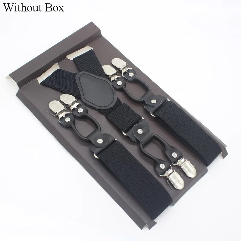 3.5*120cm Fashion 6 Clips Striped Braces Man Male Vintage Casual Leather Suspenders For Adult  Tirantes Trosers Strap Adjustable