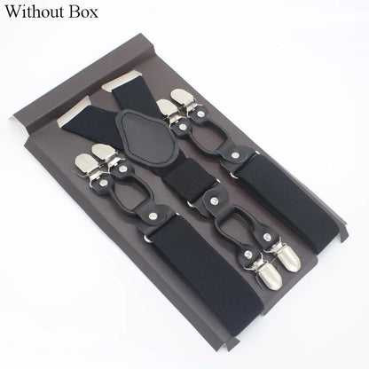 3.5*120cm Fashion 6 Clips Striped Braces Man Male Vintage Casual Leather Suspenders For Adult  Tirantes Trosers Strap Adjustable