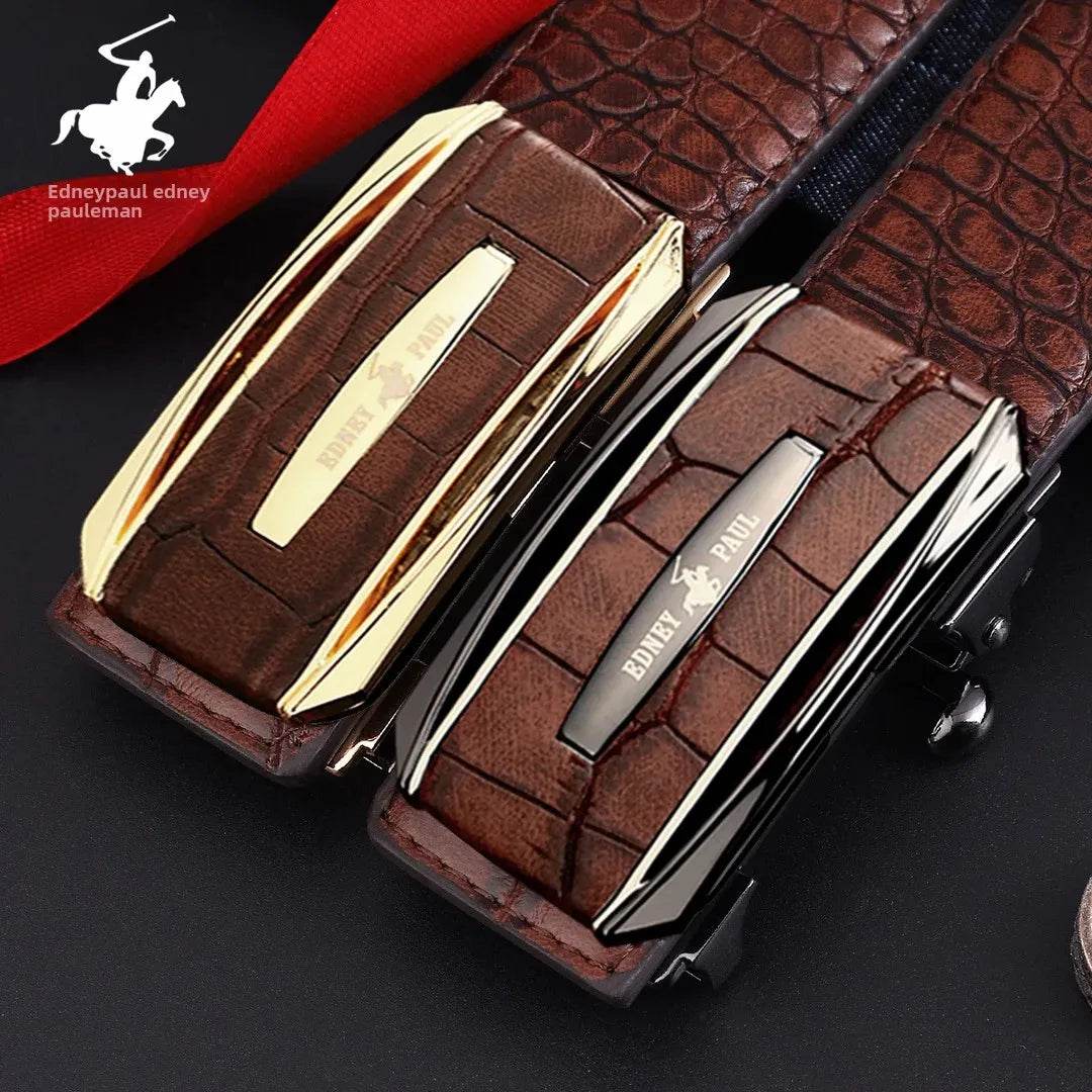 Genuine Leather Belt for Men Automatic Buckle Crocodile Pattern Calfskin Business Fashion Mid-aged And Young Waist Belt