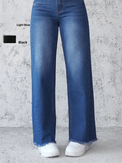 Street Sle High Waist Wide Leg Straight Jeans Women's No Stretch Denim Pants Casual Faion Pure Color Long Trousers