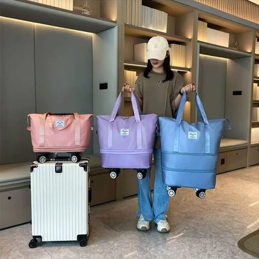 Large Capacity Three-Layer Bag, Waterproof And Wear-Resistant Outdoor Travel Swivel Wheel Storage Box, Detachable Wheel Tote Bag