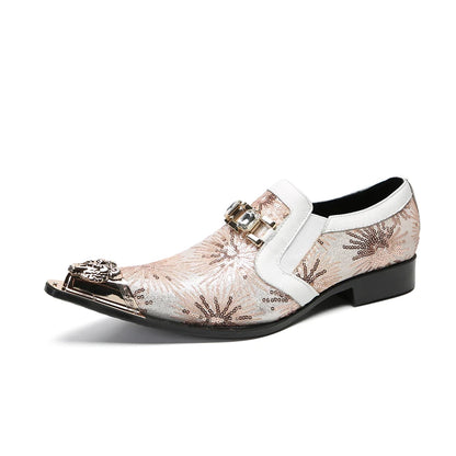 New British Style Pointed Toe Banquet Shoes Leisure Plus Size Print Evening Shoes Elegant Men Busienss Cow Leather Wedding Shoes