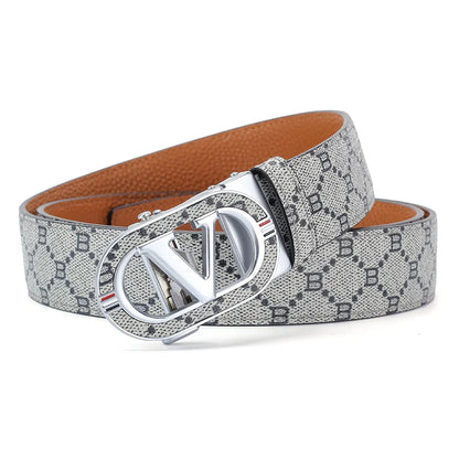 New Big "V" Automatic Buckle Men Belt, Fashionable Letter Buckle Waist Belt, Business Casual Leather Belt,Genuine Suit Belt