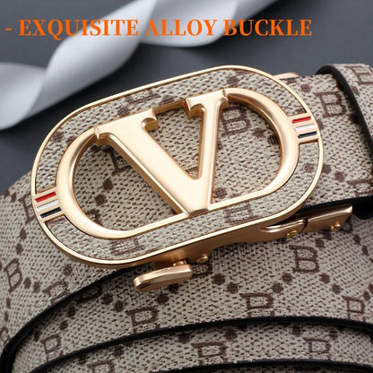 New Big "V" Automatic Buckle Men Belt, Fashionable Letter Buckle Waist Belt, Business Casual Leather Belt,Genuine Suit Belt