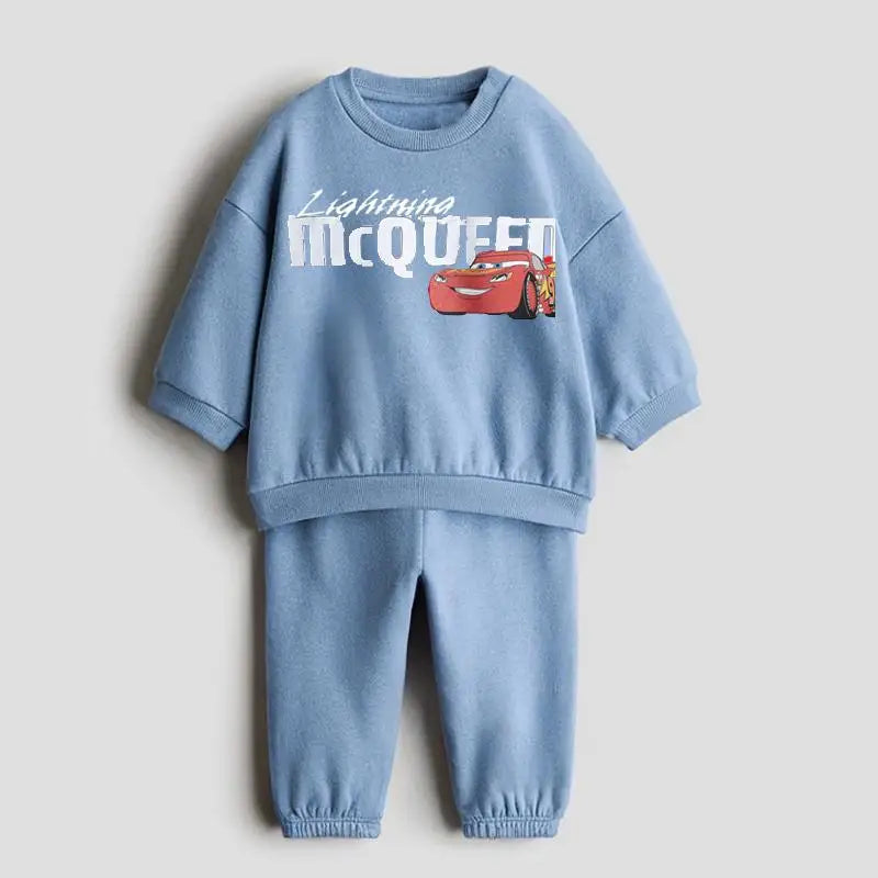 Boys Child Long-sleeved Tracksuits Cartoon Car Print Hoodies+Sweatpants Autumn Clothing Crewneck Tops Loose Pants Kids 2pcs