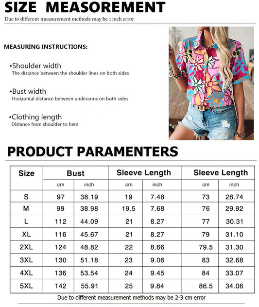 Summer Women'S Shirt Vintage Striped Lapel Shirt Women'S Plus-Size Loose Short Sleeve Top Fashion Hawaiian Vacation Casual Shirt