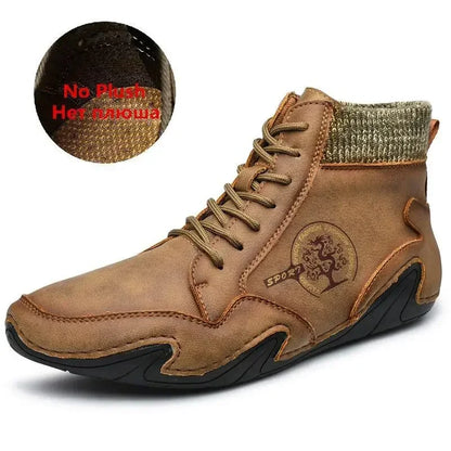 Winter Leather Men Boots Super Warm Man Snow Boots Handmade Mens Casual Shoes Walking Sneakers High Top Western Ankle Boots