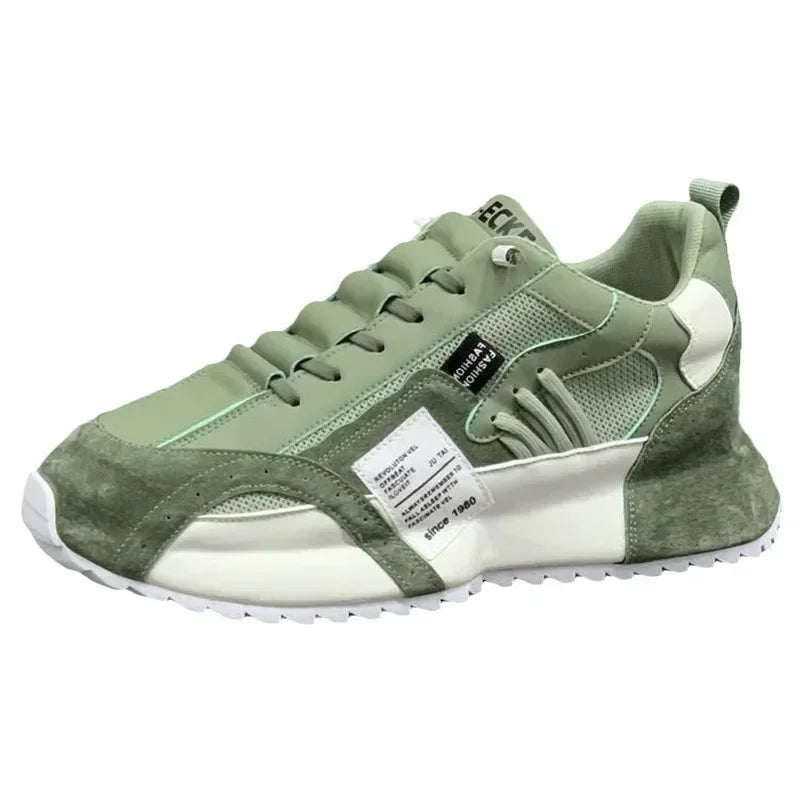 Man Sneakers Summer Mesh Moccasins Lace-up Leather Sports Four Seasons Casual Running Shoes Men's Comfortable Forrest Gump Shoe