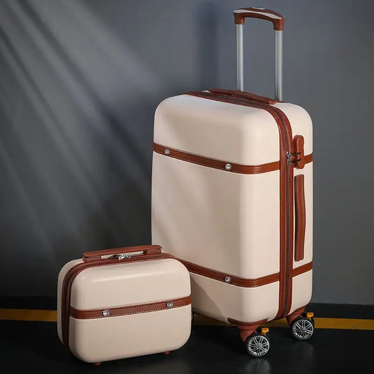 New Rolling Luggage Set Women Fashion Combination Lock Travel Suitcase Set Universal Cosmetic Bag Retro 2pcs Trolley Luggage Set
