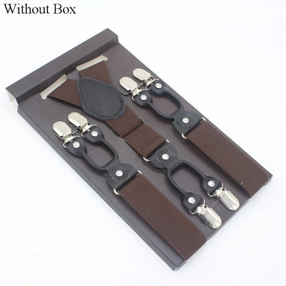 3.5*120cm Fashion 6 Clips Striped Braces Man Male Vintage Casual Leather Suspenders For Adult  Tirantes Trosers Strap Adjustable