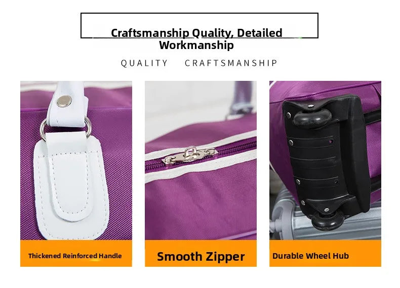 Large Capaci Travel Bag Women's Lightweight Pull Bag Portable ort Trip Hand Lage Bag with Wheels Faionable Ox Cloth