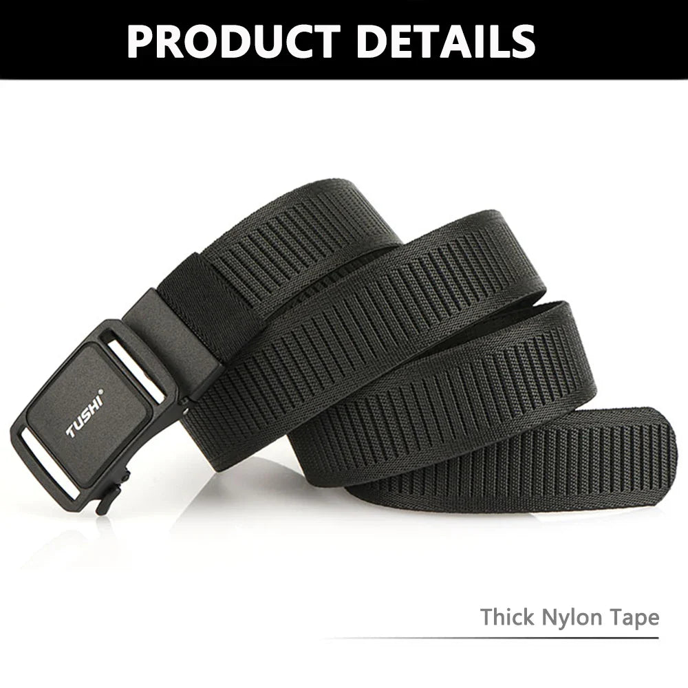 TUSHI New 3.8cm Tactical Belt for Men 1200D Thick Nylon Casual Belt Alloy Automatic Buckle Tactical outdoor Elastic Belt Male