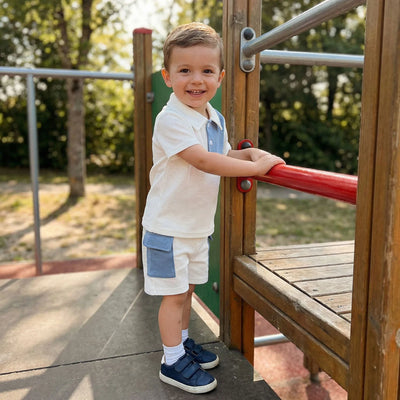 Toddler Baby Boy Summer Outfit Contrast Short Sleeve Collared Shirts Cargo Shorts 2 Piece Boys Waffle Clothing Set