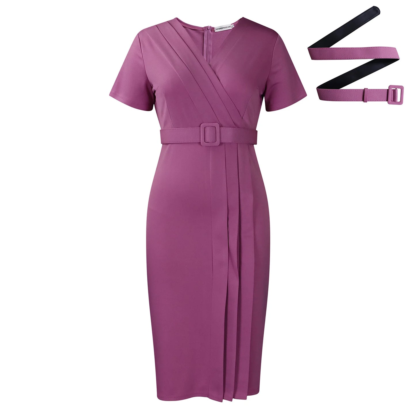 Summer Elegant Office Dresses For Women V Neck Fashion Sexy Short Sleeve Belt Waisted Wear Dress Midi Dress Women Clothing