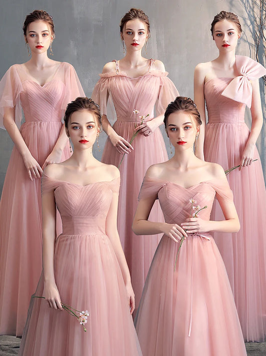 New pink sweat lady girl bridesmaid dress performance prom dress