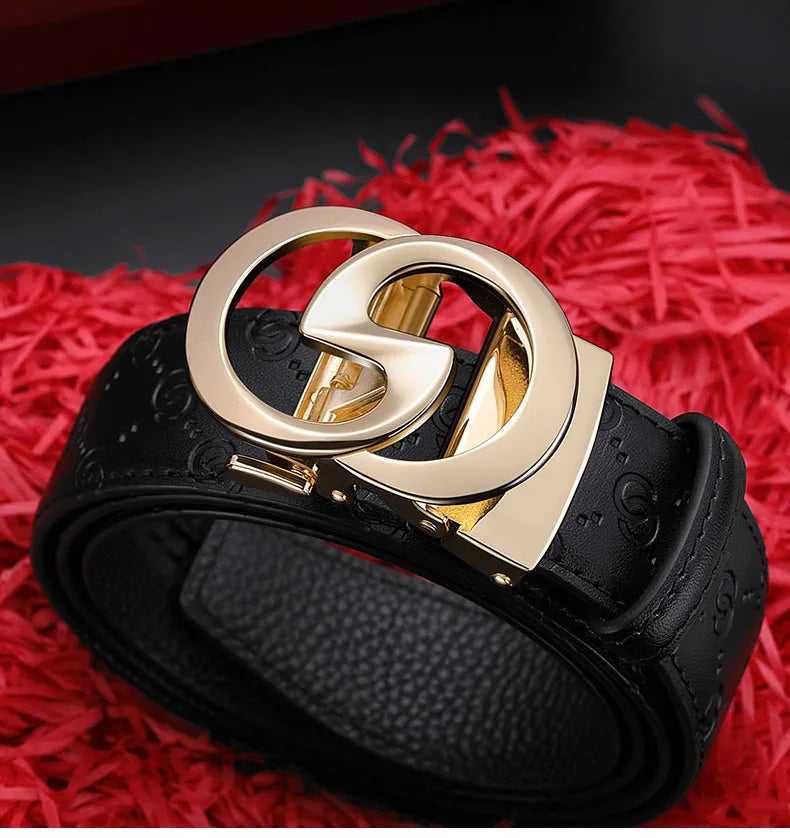 Men's high-end leather belt, automatic buckle belt, fashionable and versatile belt