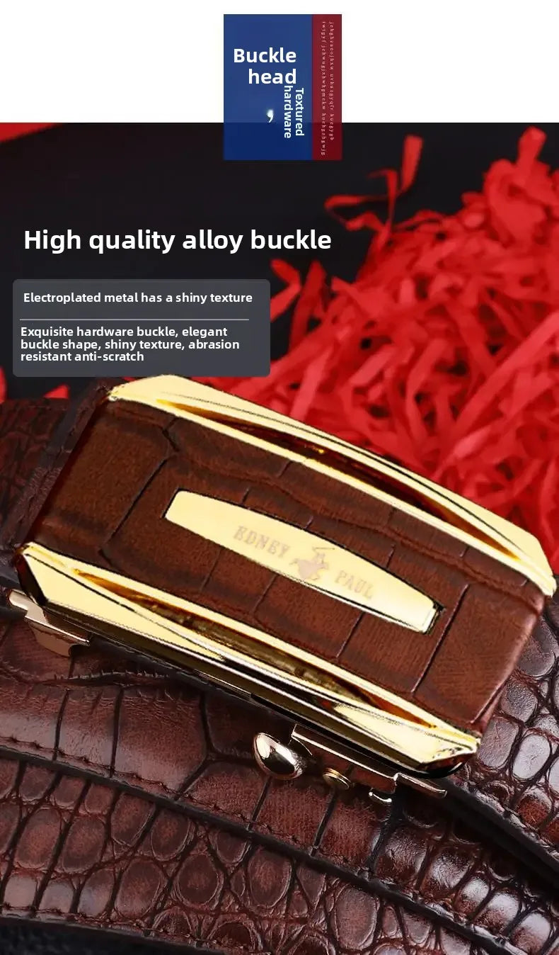 Genuine Leather Belt for Men Automatic Buckle Crocodile Pattern Calfskin Business Fashion Mid-aged And Young Waist Belt