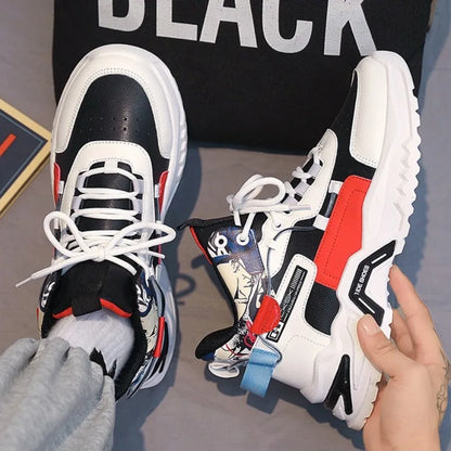 Spring Men Chunky Sneakers Trendy Fashion High-top Round Head Shoes Height Increase Color Block Casual Shoes zapatos de hombre