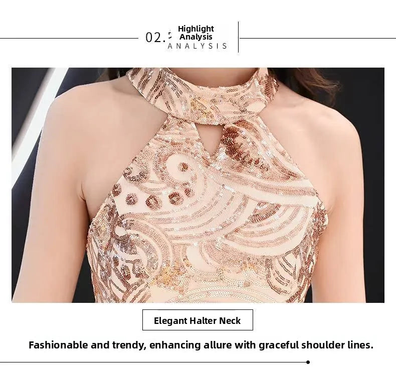 Gold ort Evening Dr Women's 2024 New Queen Aosphere Sexy Birthday Par Banquet High Waist Princ Sle Polyester Fiber